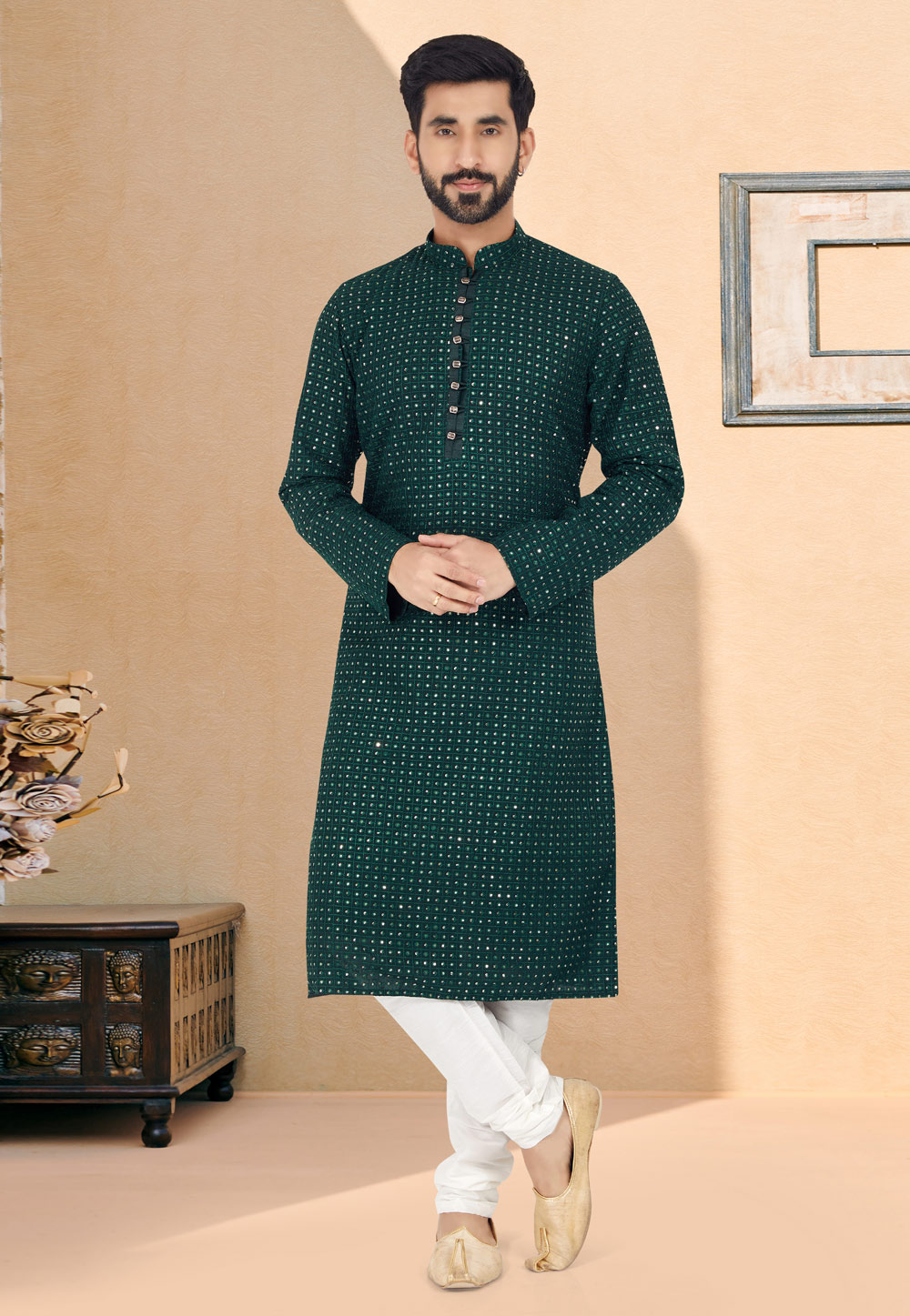 Green Georgette Kurta Pajama 259487