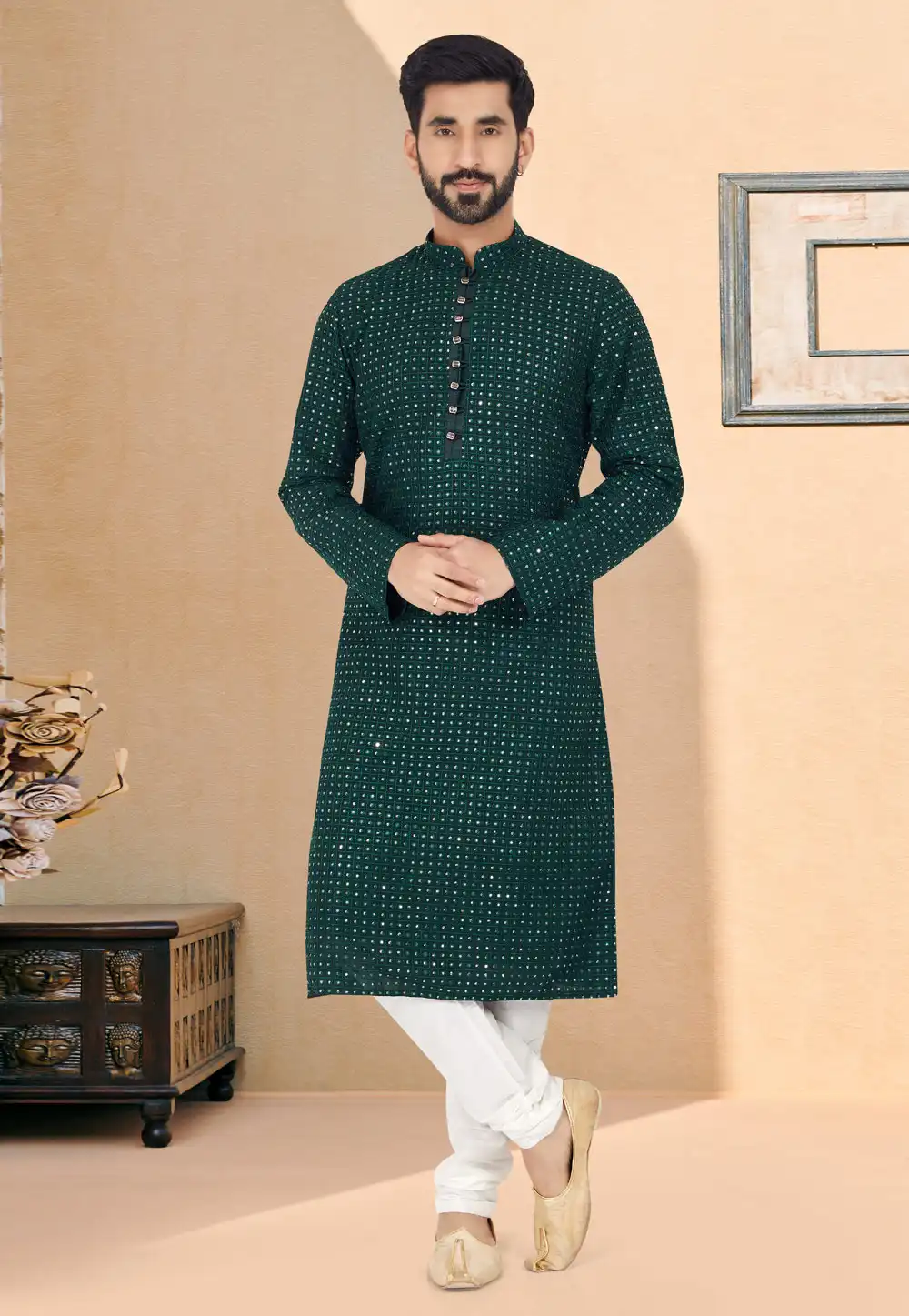Green Georgette Kurta Pajama 259487