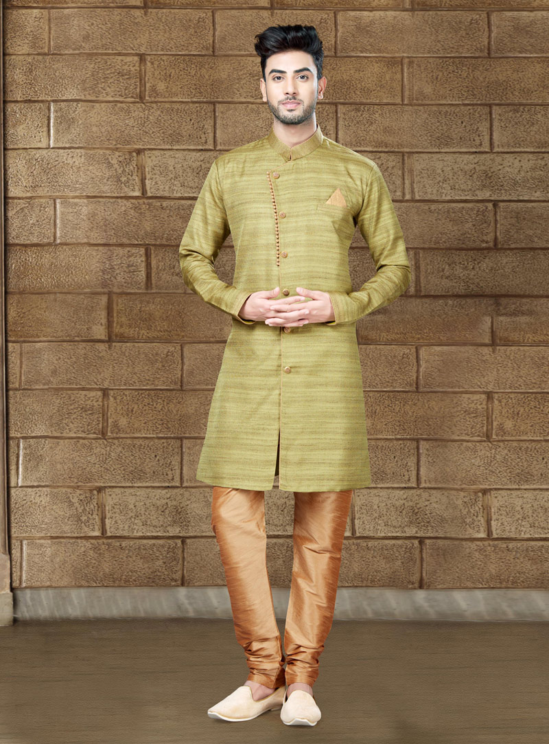 Light Green Silk Indo Western Suit 124883