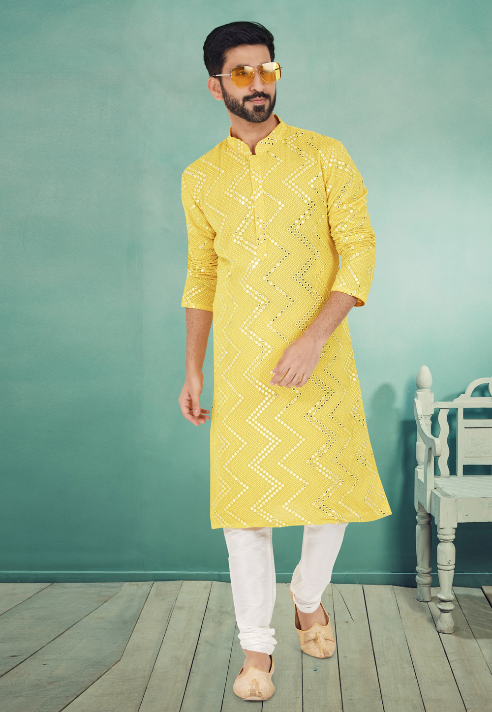 Yellow Georgette Kurta Pajama 259490
