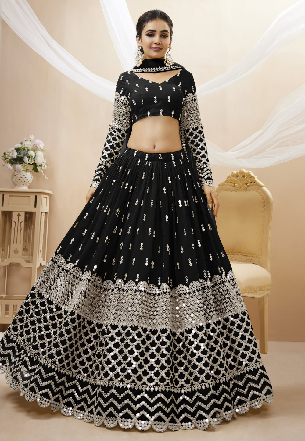 Black Georgette Circular Lehenga Choli 268506