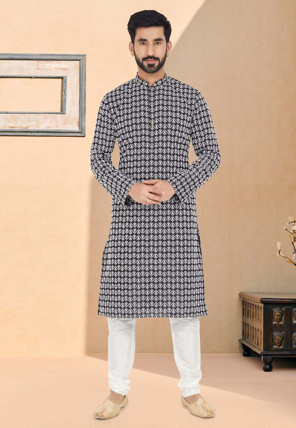 Black Cotton Silk Kurta Pajama 259491