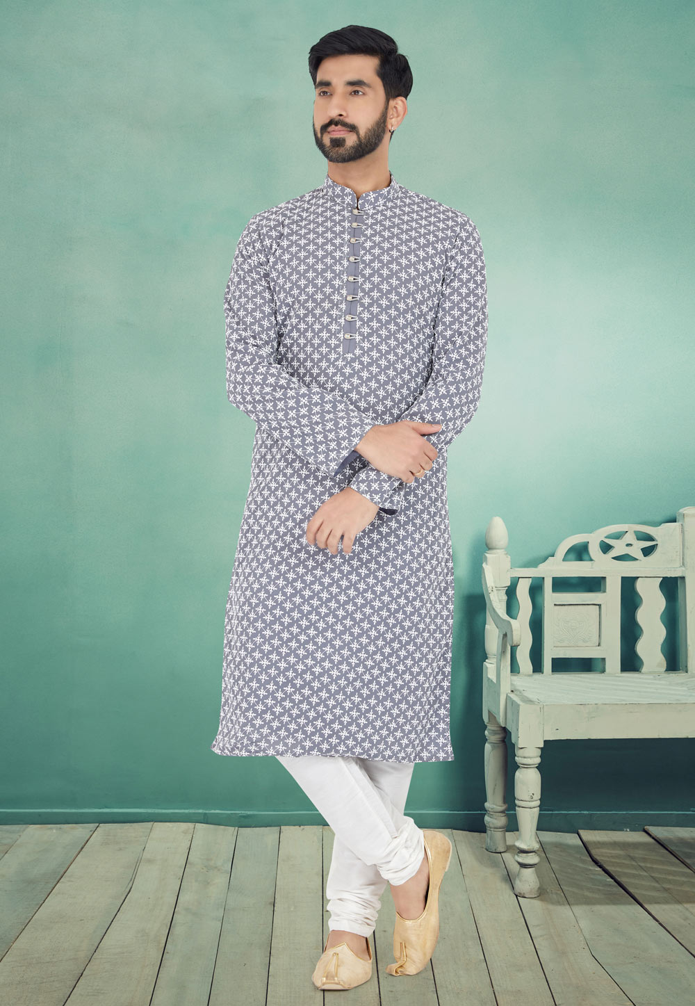 Grey Georgette Kurta Pajama 259493