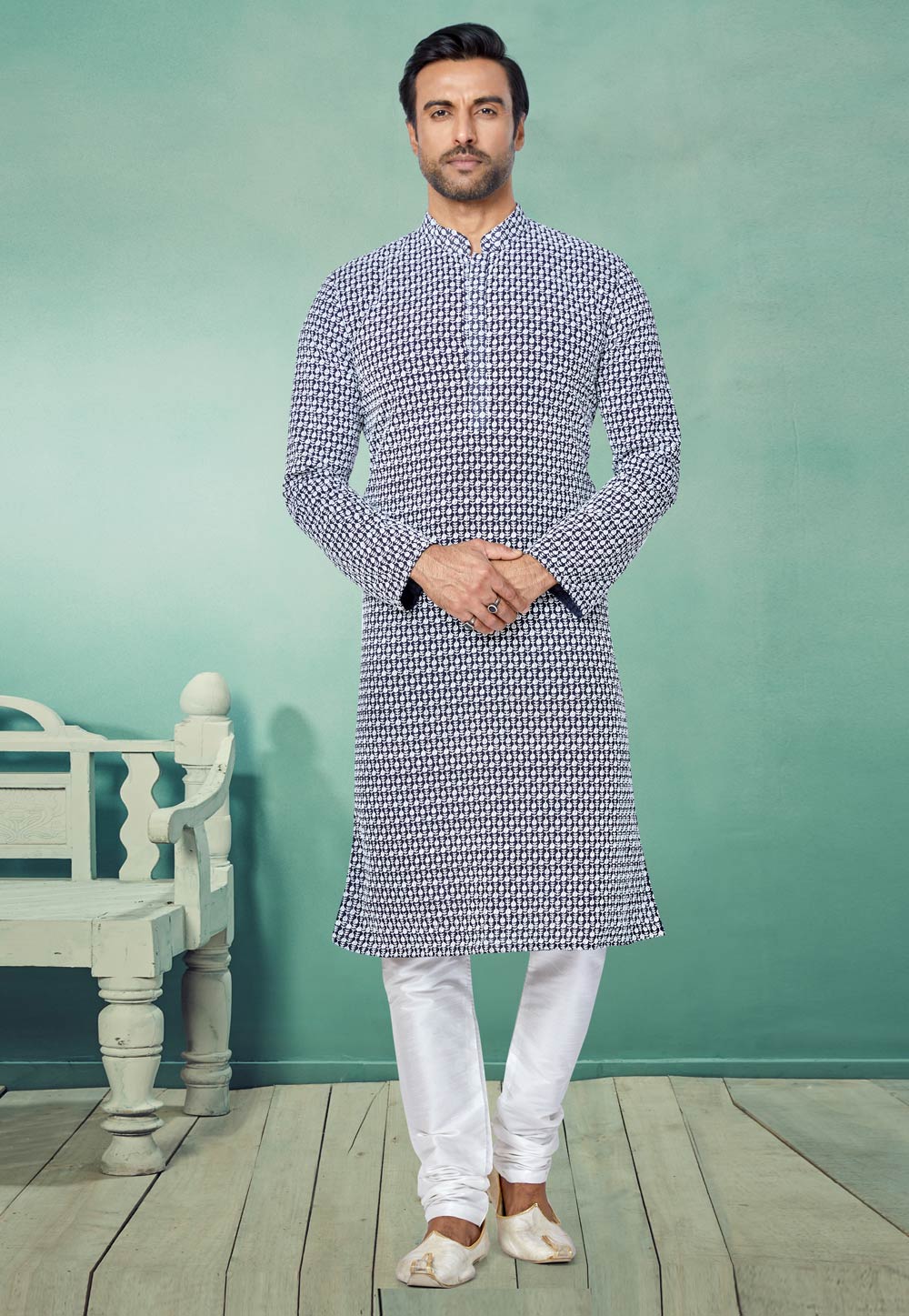Navy Blue Georgette Kurta Pajama 259496