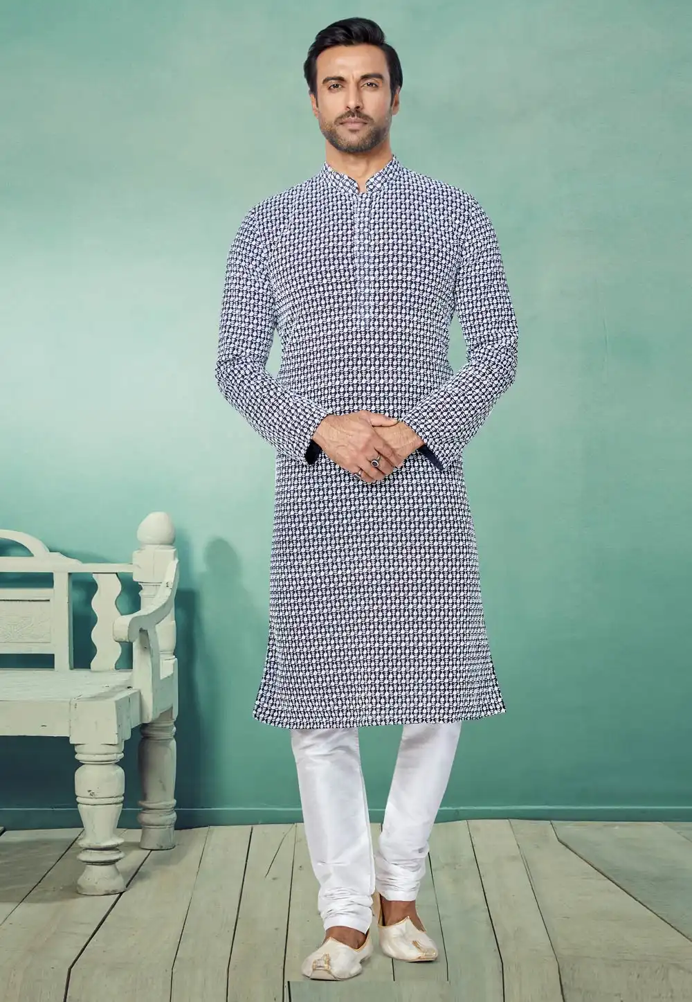 Navy Blue Georgette Kurta Pajama 259496