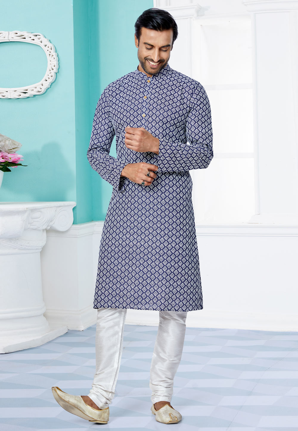 Blue Cotton Silk Kurta Pajama 259500