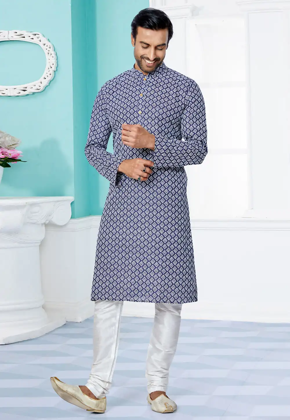 Blue Cotton Silk Kurta Pajama 259500