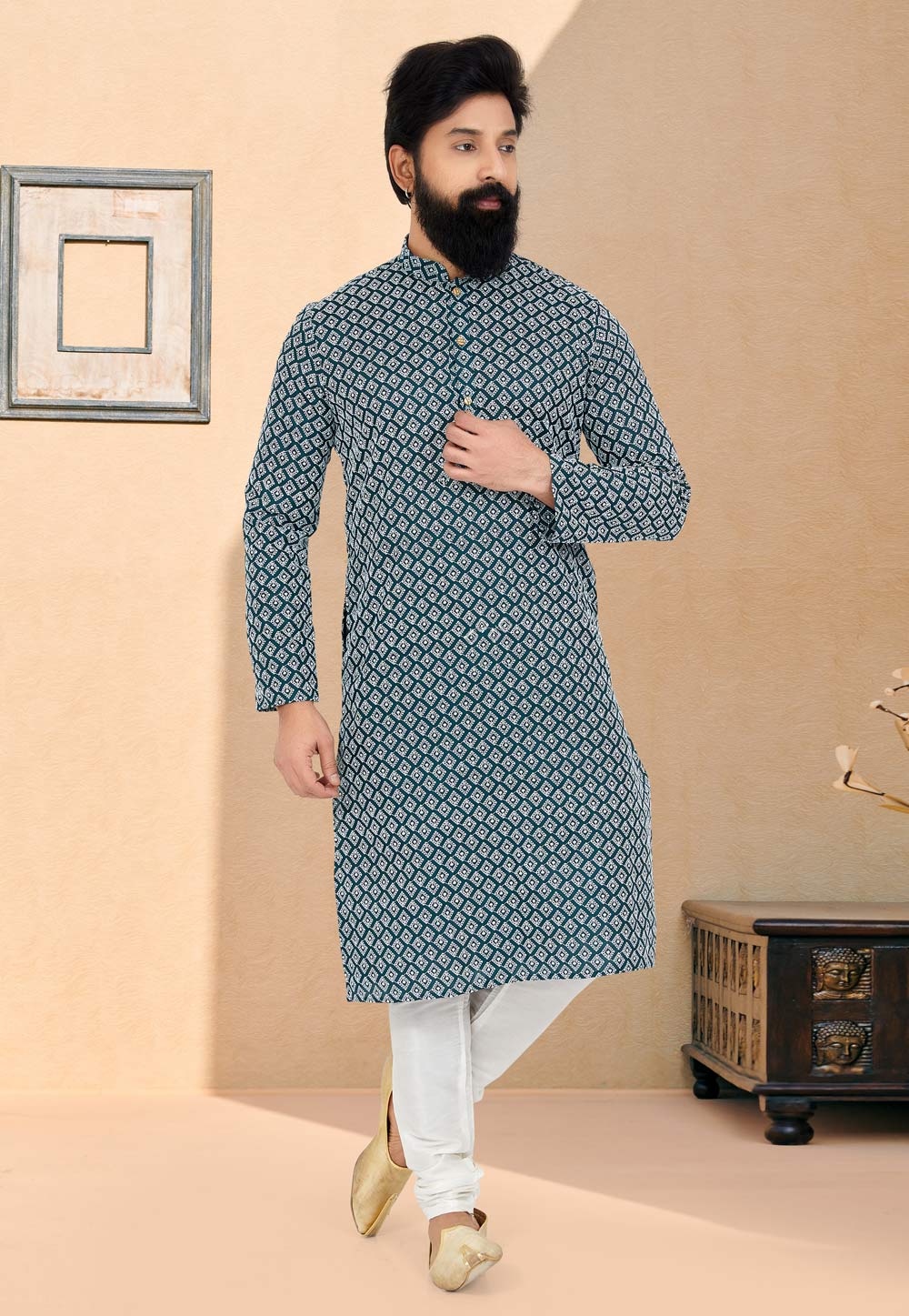Green Cotton Silk Kurta Pajama 259506