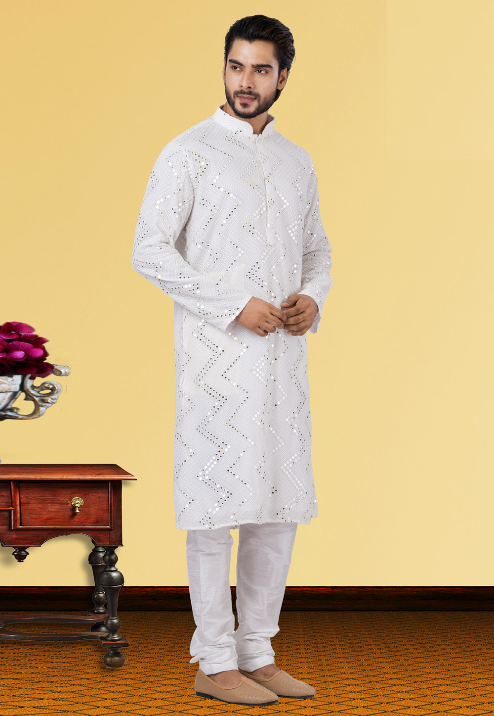 White Georgette Kurta Pajama 249751