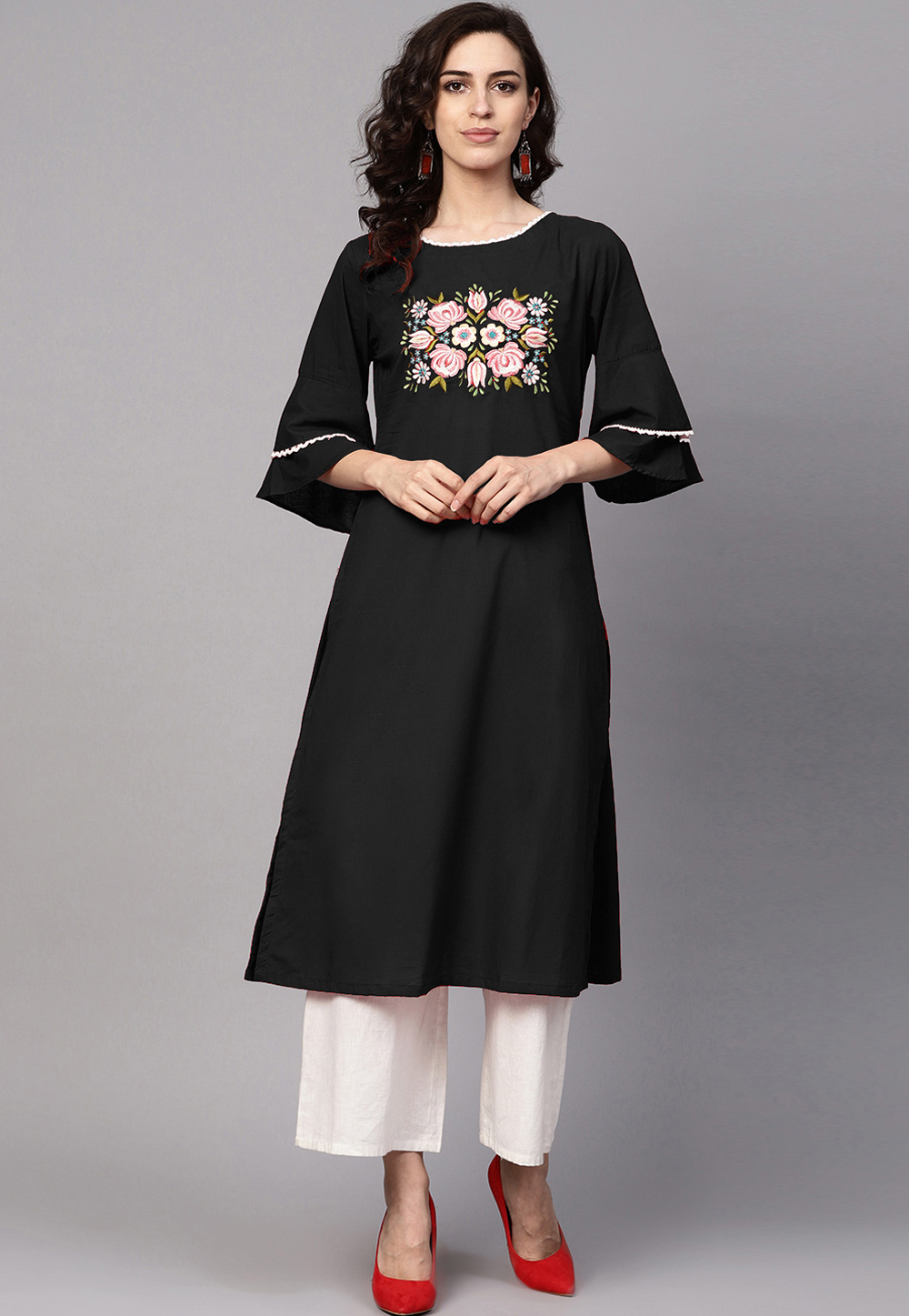 Black Rayon Readymade Palazzo Suit 204928