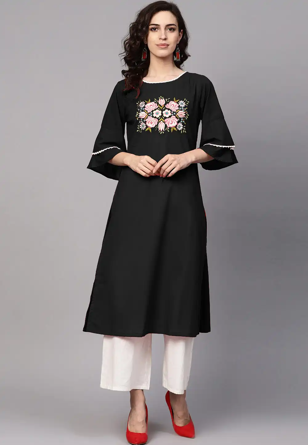 Black Rayon Readymade Palazzo Suit 204928