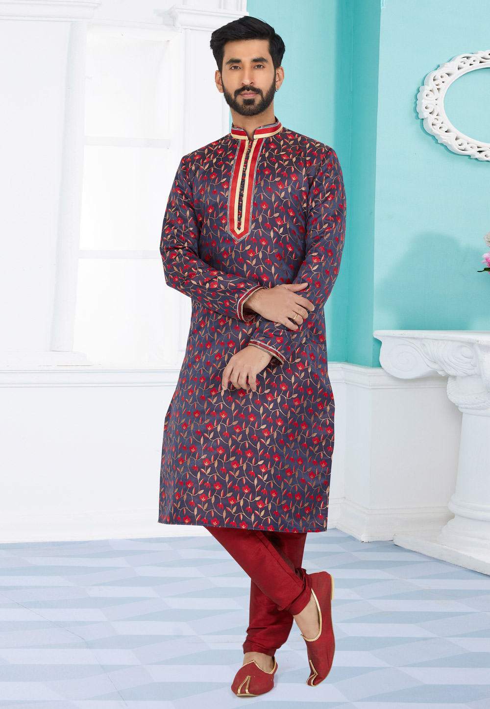 Multicolor Jacquard Silk Kurta Pajama 259465