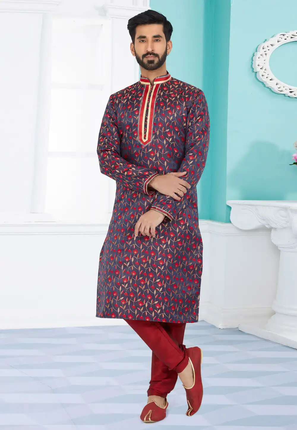 Multicolor Jacquard Silk Kurta Pajama 259465