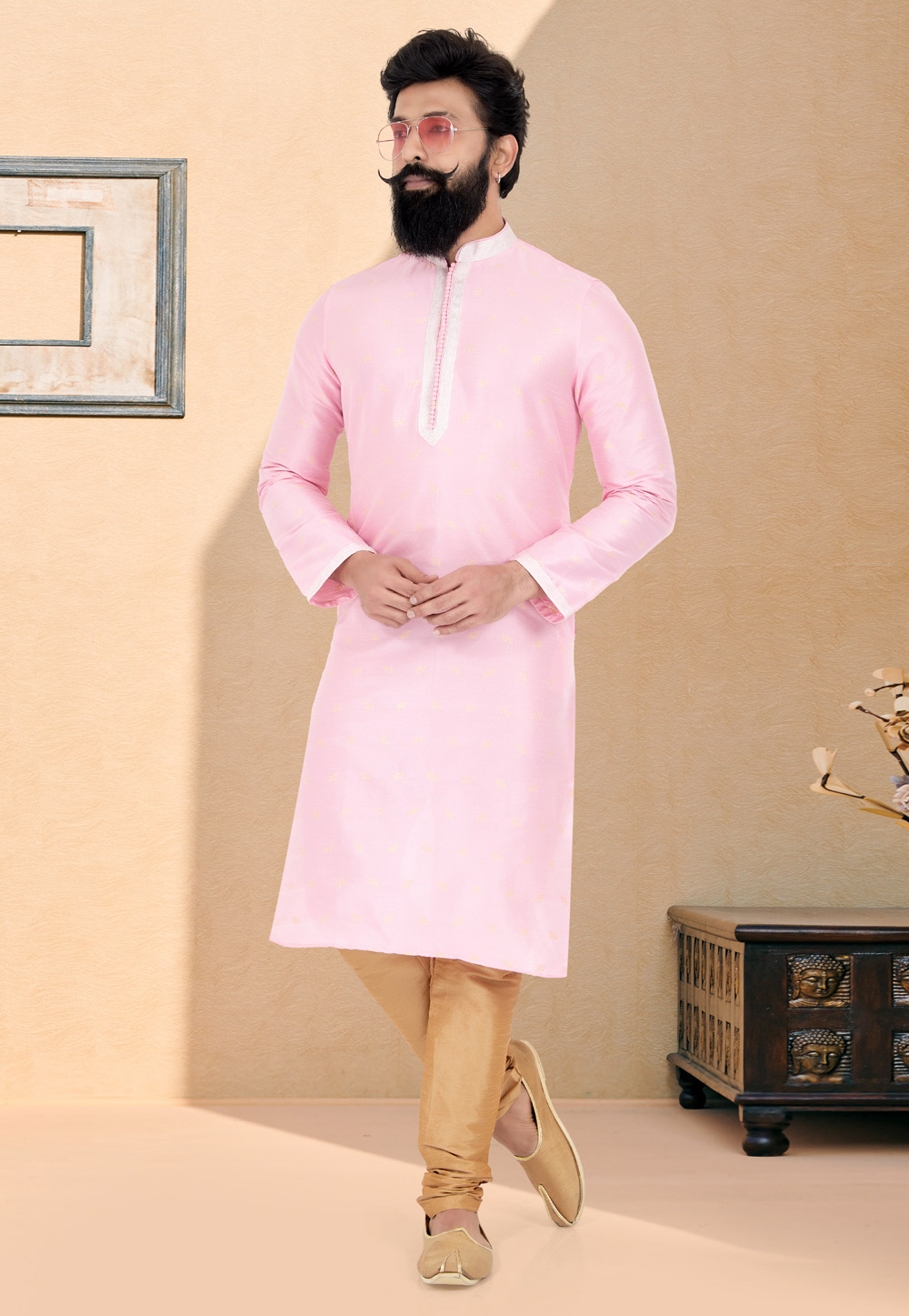Pink Jacquard Kurta Pajama 259469