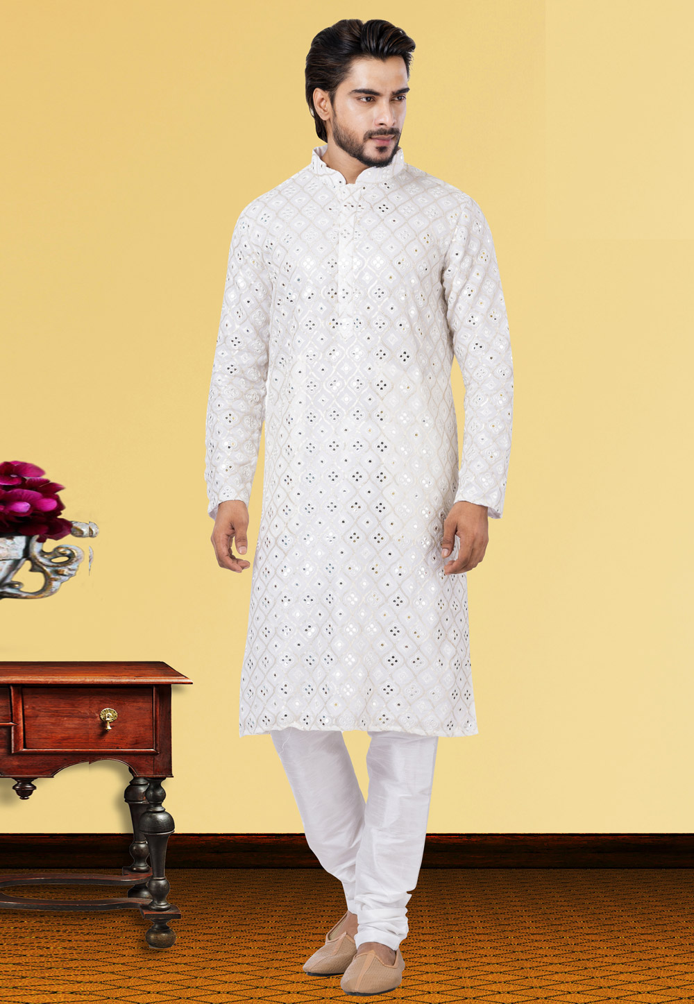 White Georgette Kurta Pajama 249752