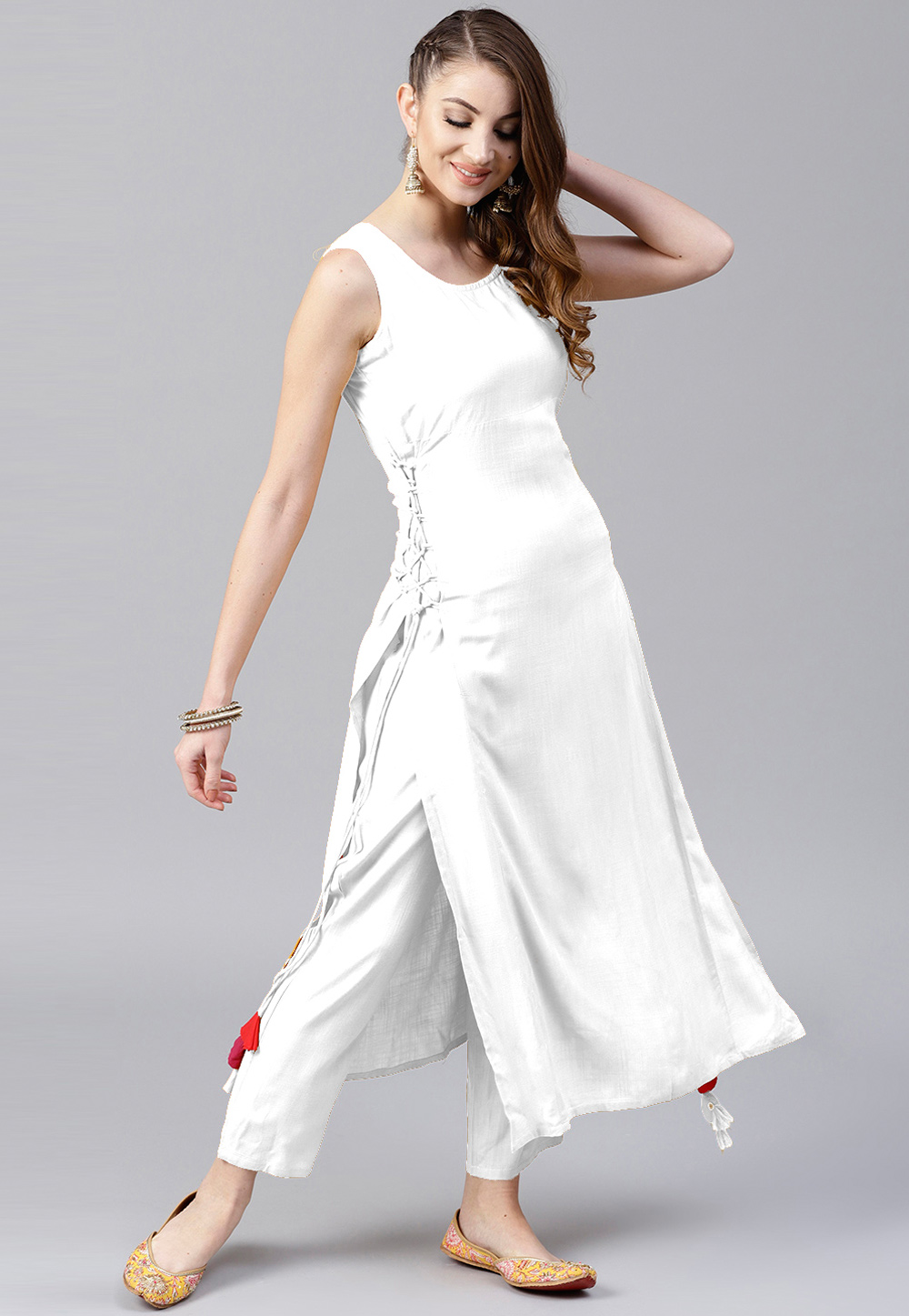 White Rayon Readymade Pant Style Suit 204929