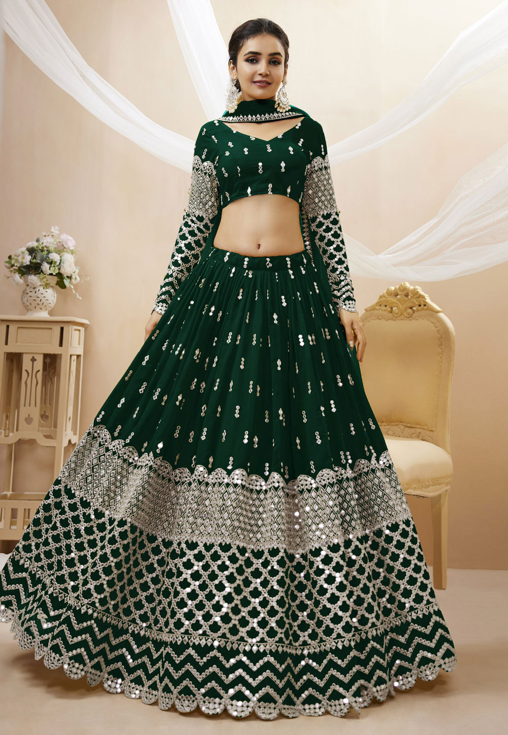 Green Georgette Circular Lehenga Choli 268509