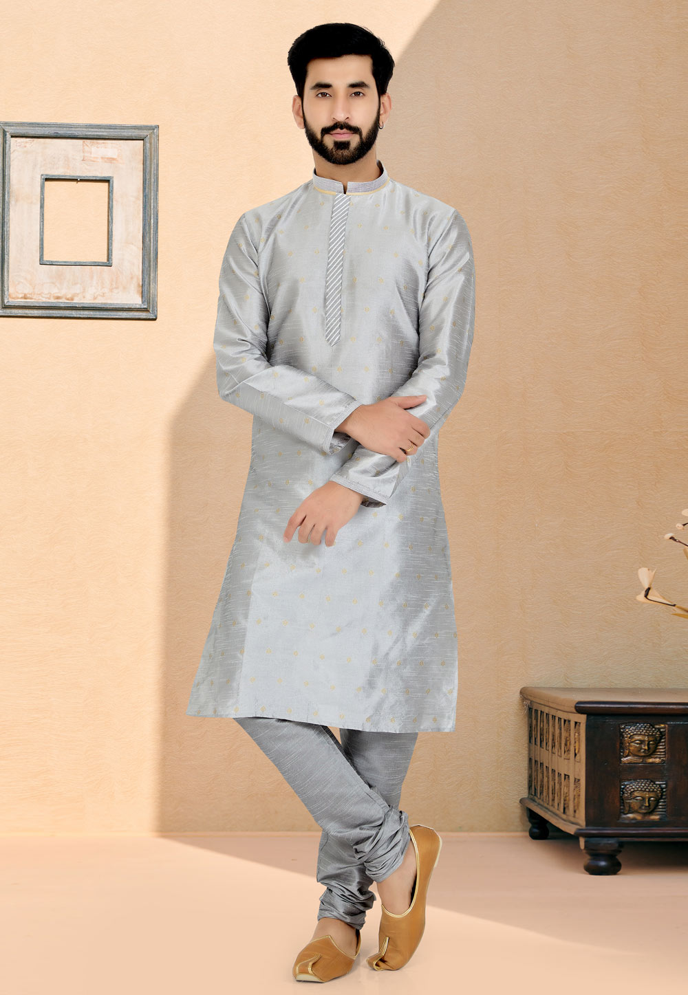 Grey Jacquard Kurta Pajama 259479