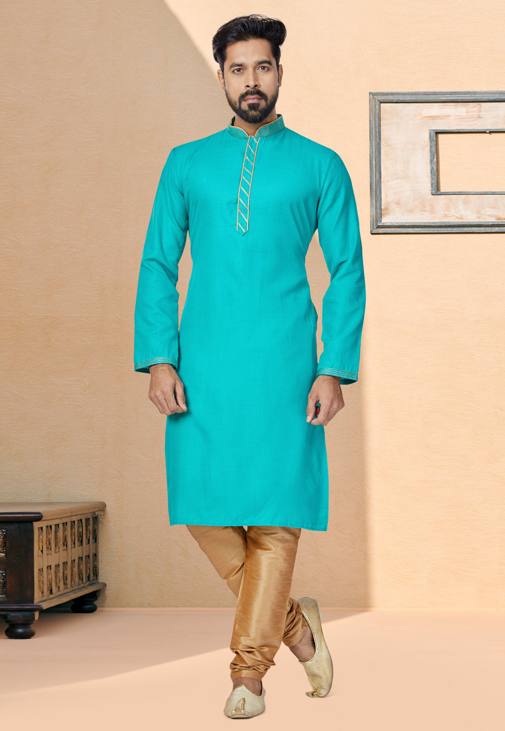 Aqua Cotton Kurta Pajama 259480