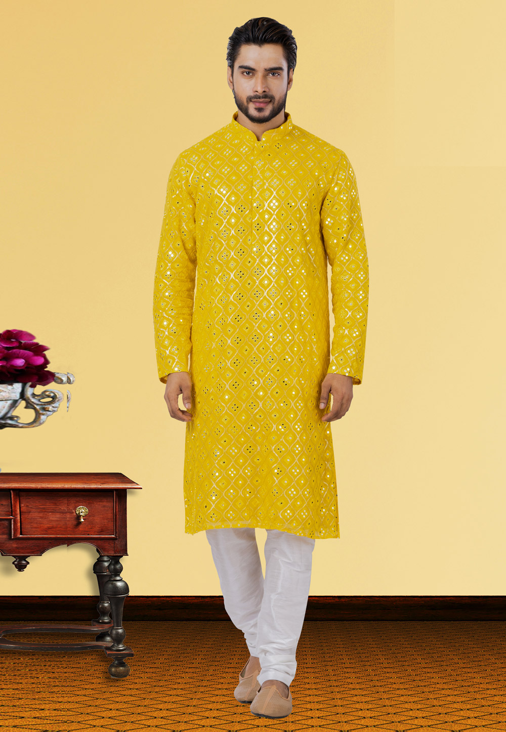 Yellow Georgette Kurta Pajama 249753
