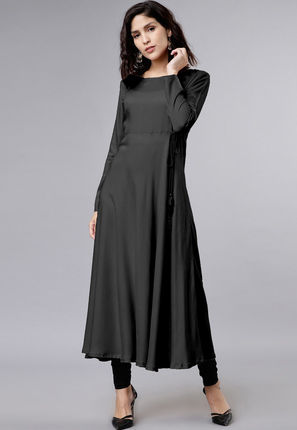 Black Rayon Readymade Churidar Suit 204930
