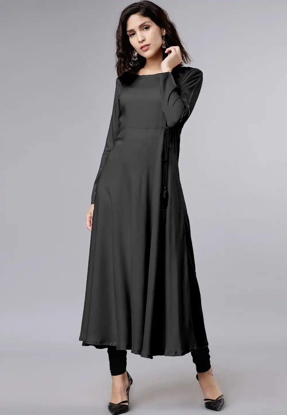 Black Rayon Readymade Churidar Suit 204930
