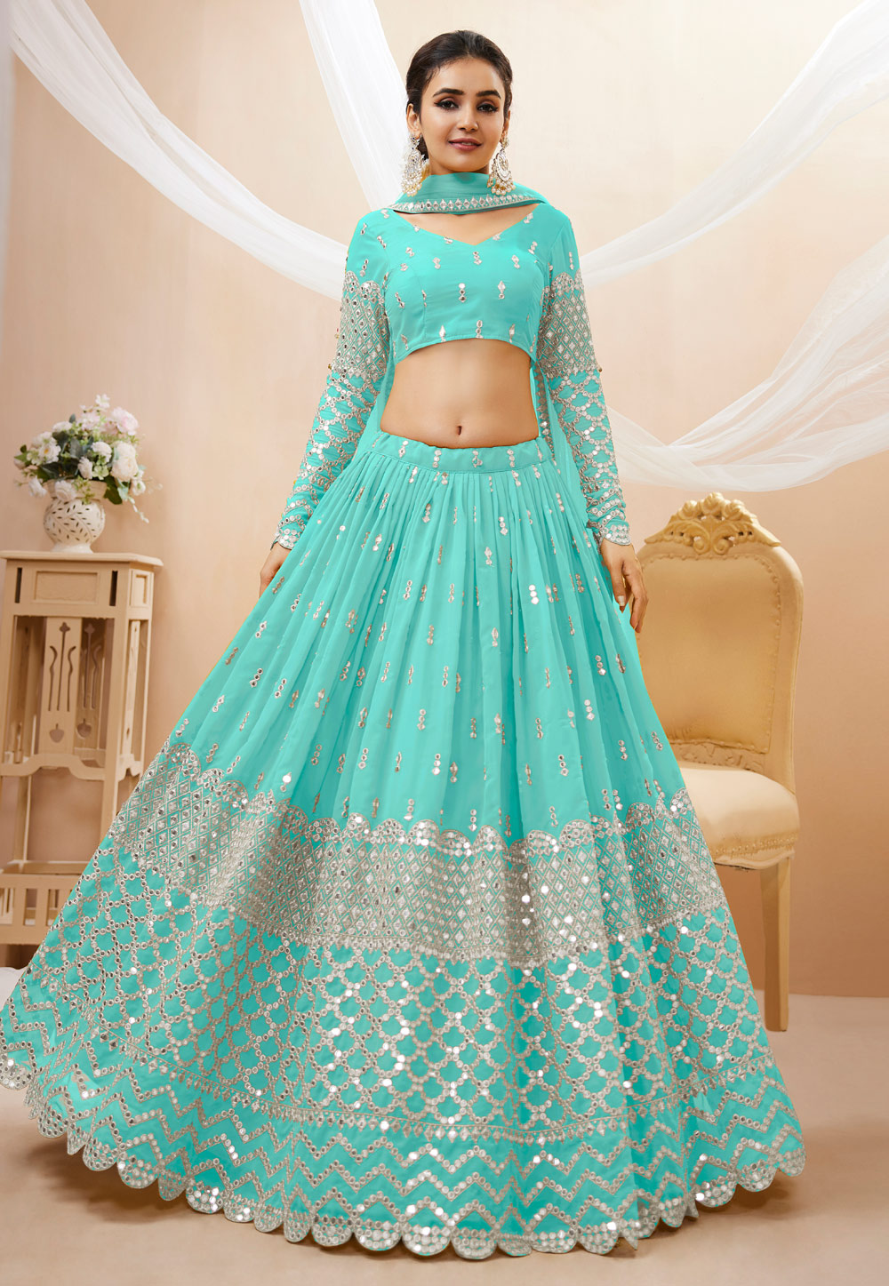 Sky Blue Georgette Circular Lehenga Choli 268510