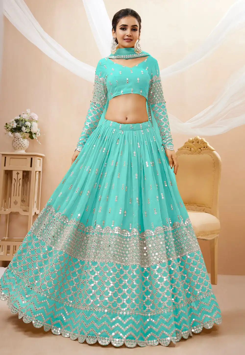 Sky Blue Georgette Circular Lehenga Choli 268510