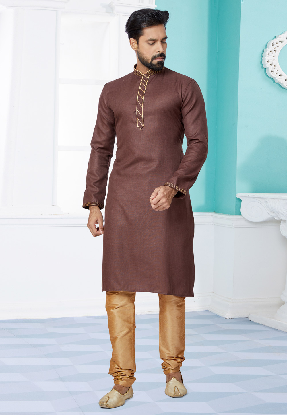 Brown Cotton Kurta Pajama 259483