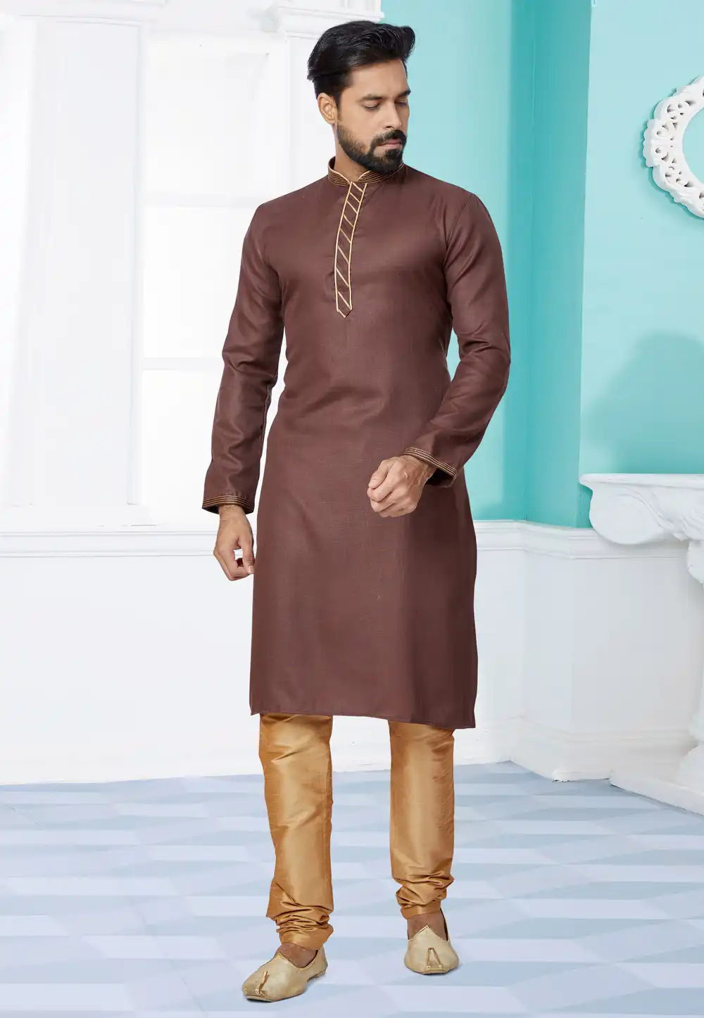 Brown Cotton Kurta Pajama 259483