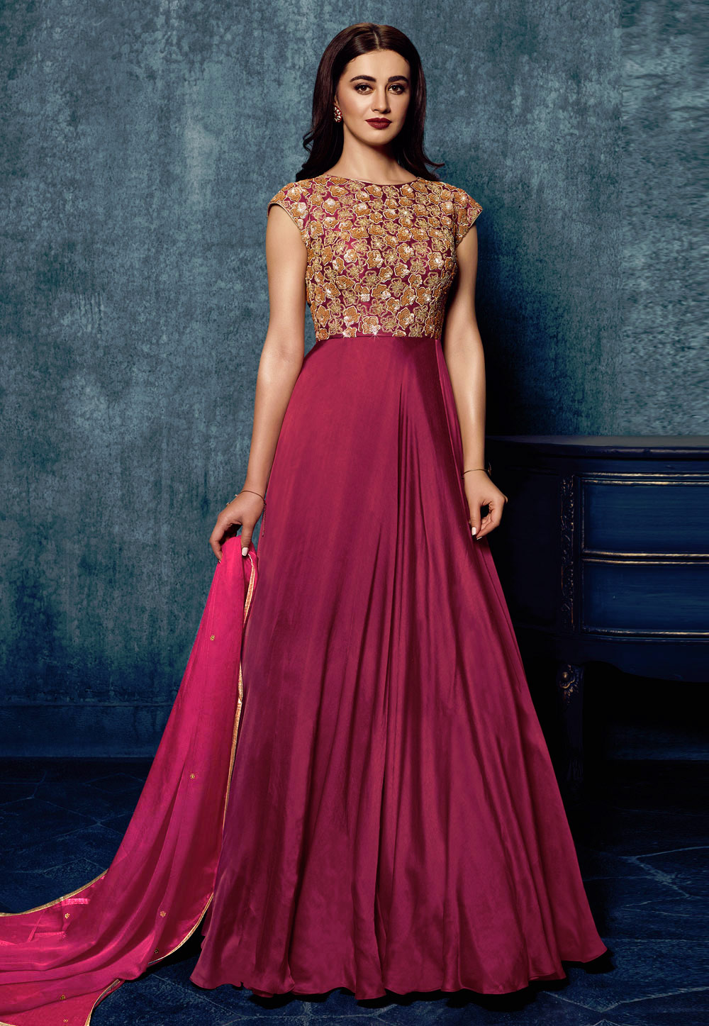 Wine Satin Gown 241050