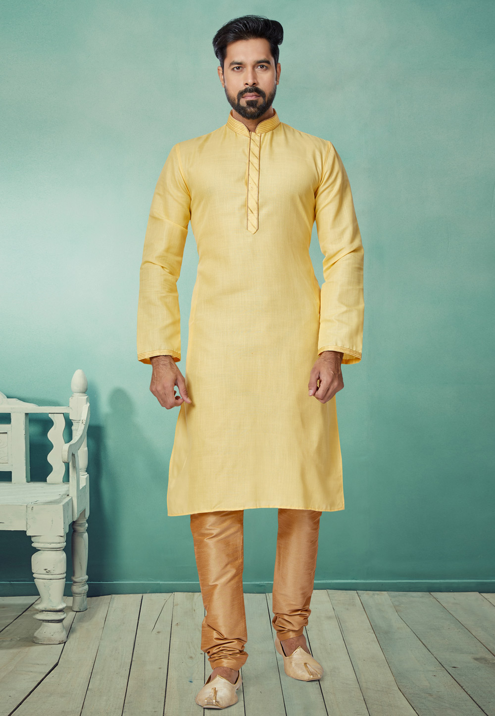 Yellow Cotton Kurta Pajama 259484