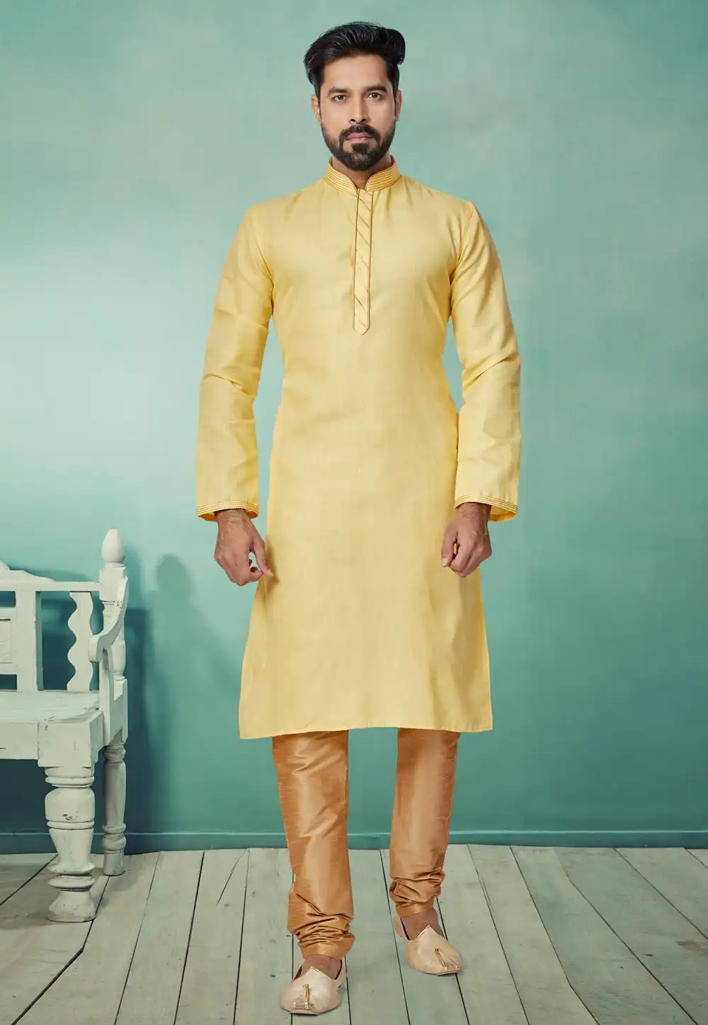 Yellow Cotton Kurta Pajama 259484
