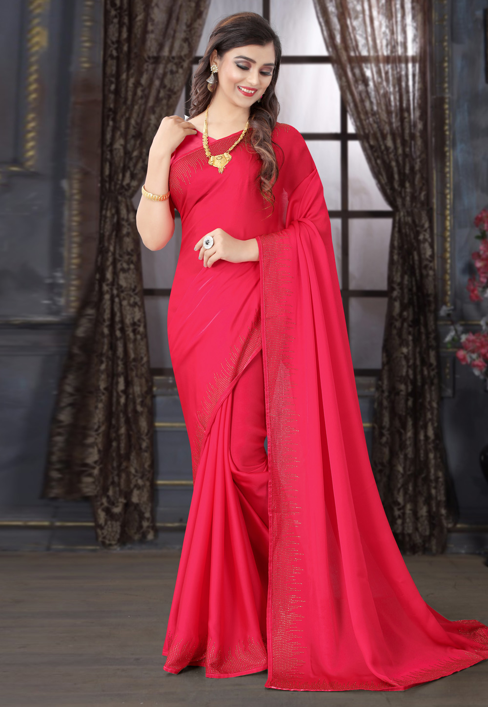 Magenta Satin Festival Wear Saree 221027
