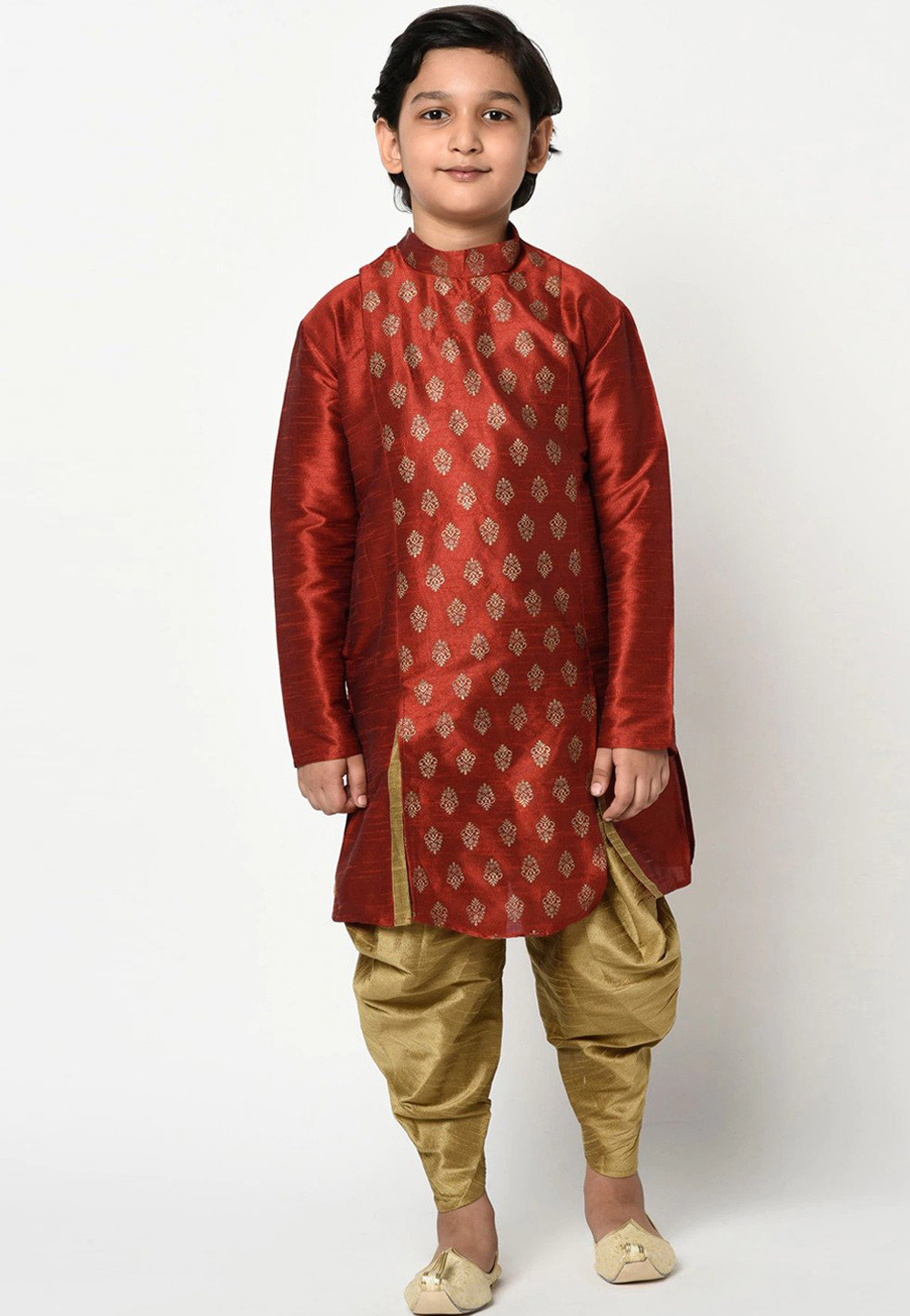 Maroon Dupion Silk Kids Dhoti Kurta 232954
