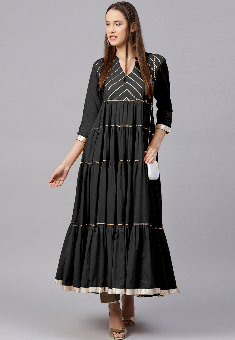 Black Cotton Readymade Pant Style Suit 204932