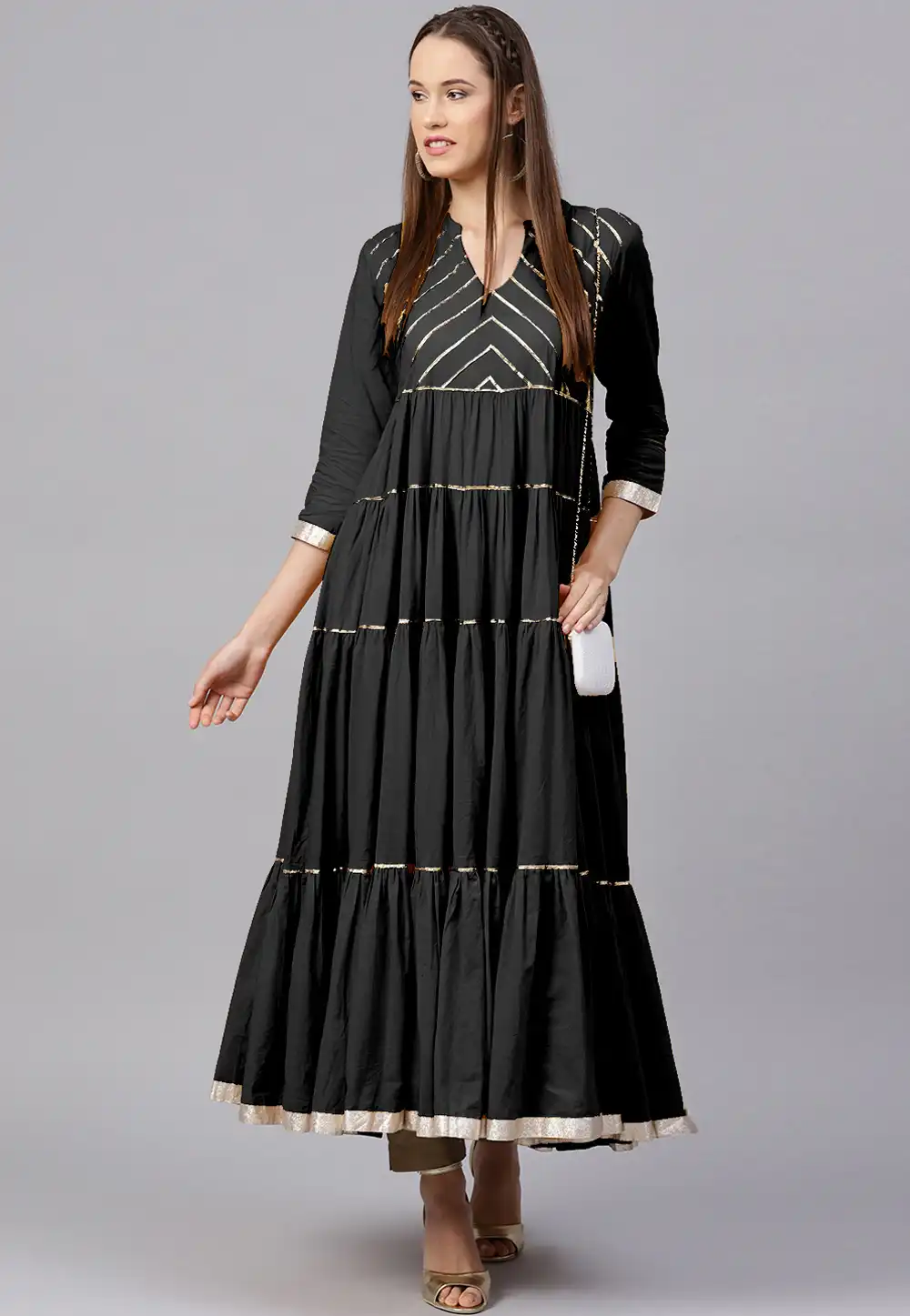 Black Cotton Readymade Pant Style Suit 204932