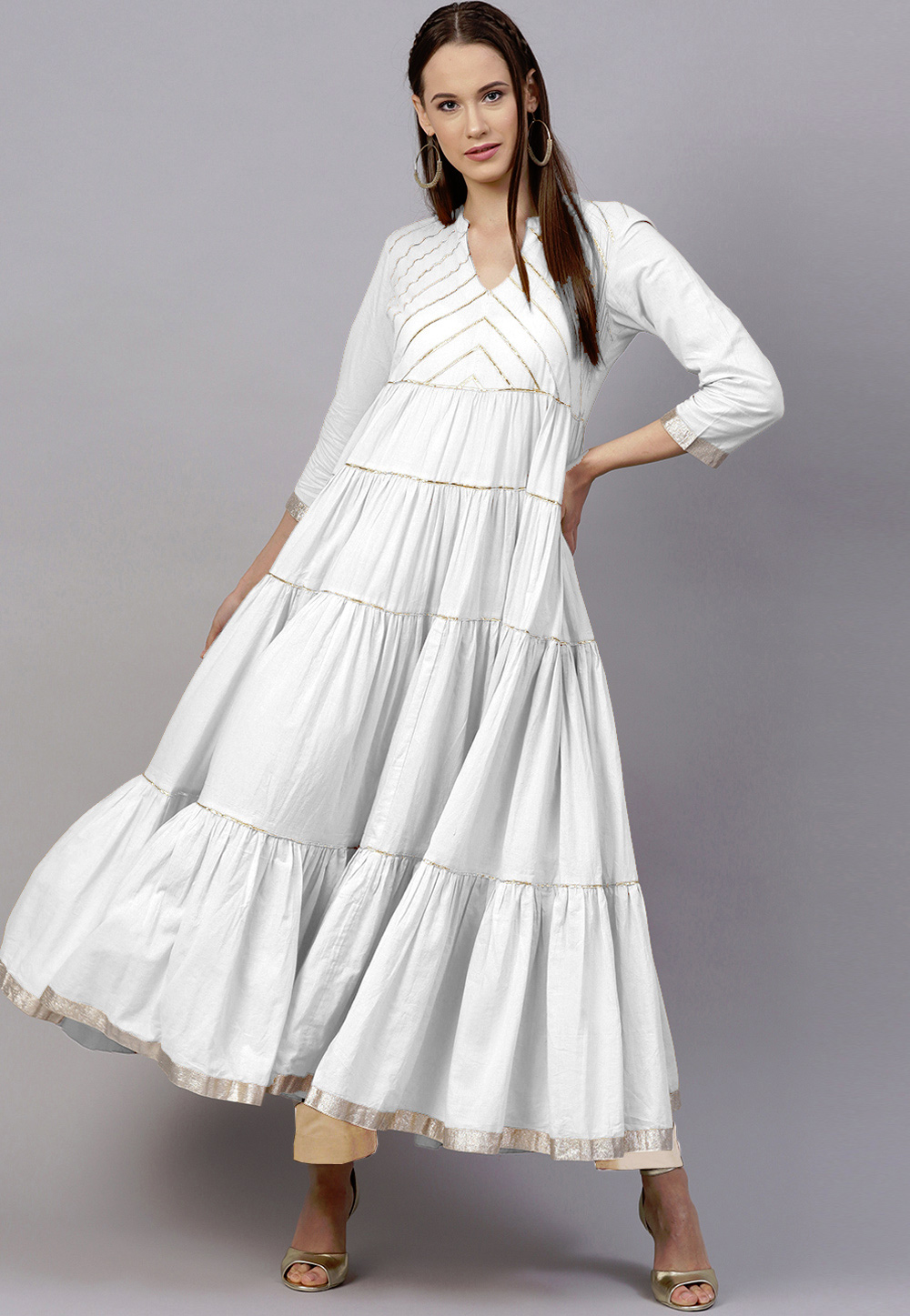 White Cotton Readymade Kameez With Pant 204933