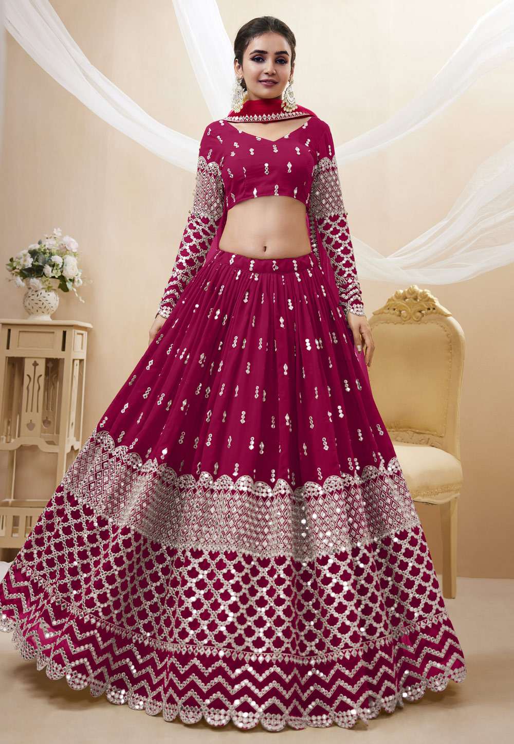 Magenta Georgette Circular Lehenga Choli 268511