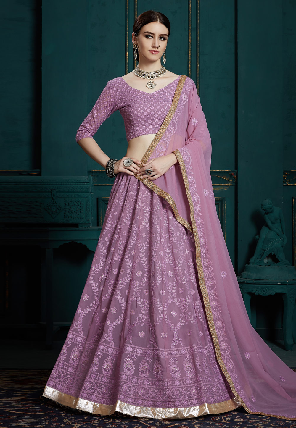 Light Purple Georgette Circular Lehenga Choli 186597