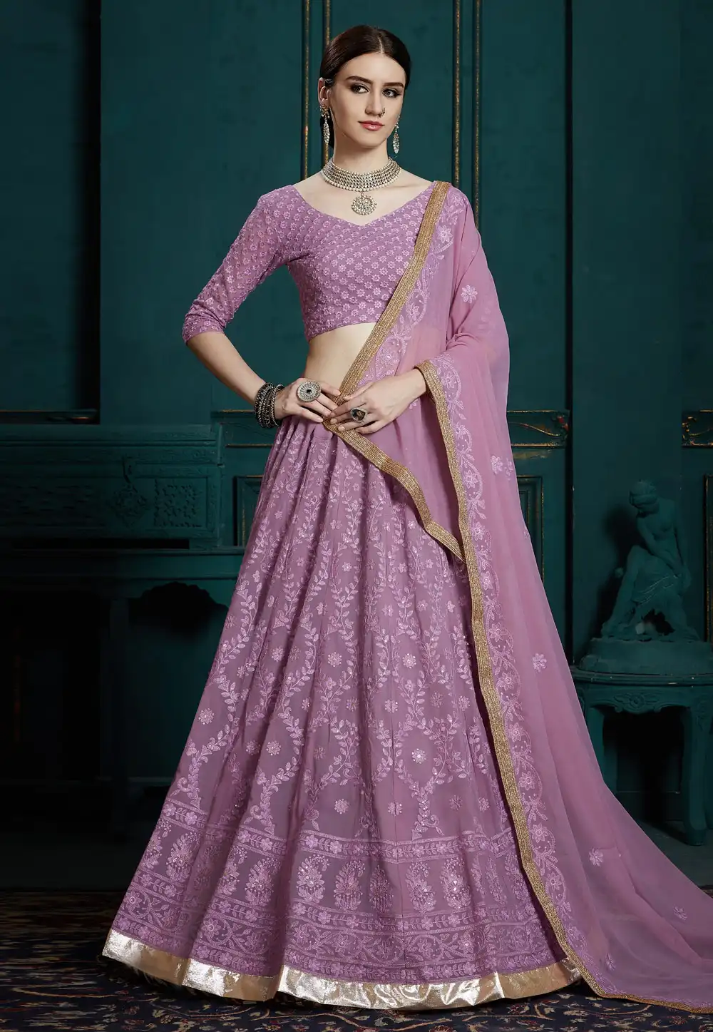 Light Purple Georgette Circular Lehenga Choli 186597