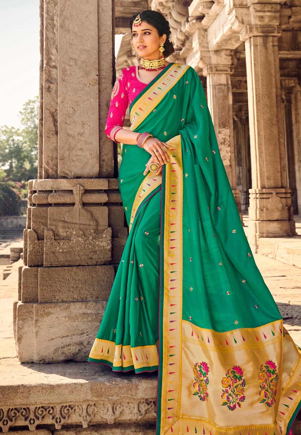 Sea Green Silk Saree With Blouse 248326
