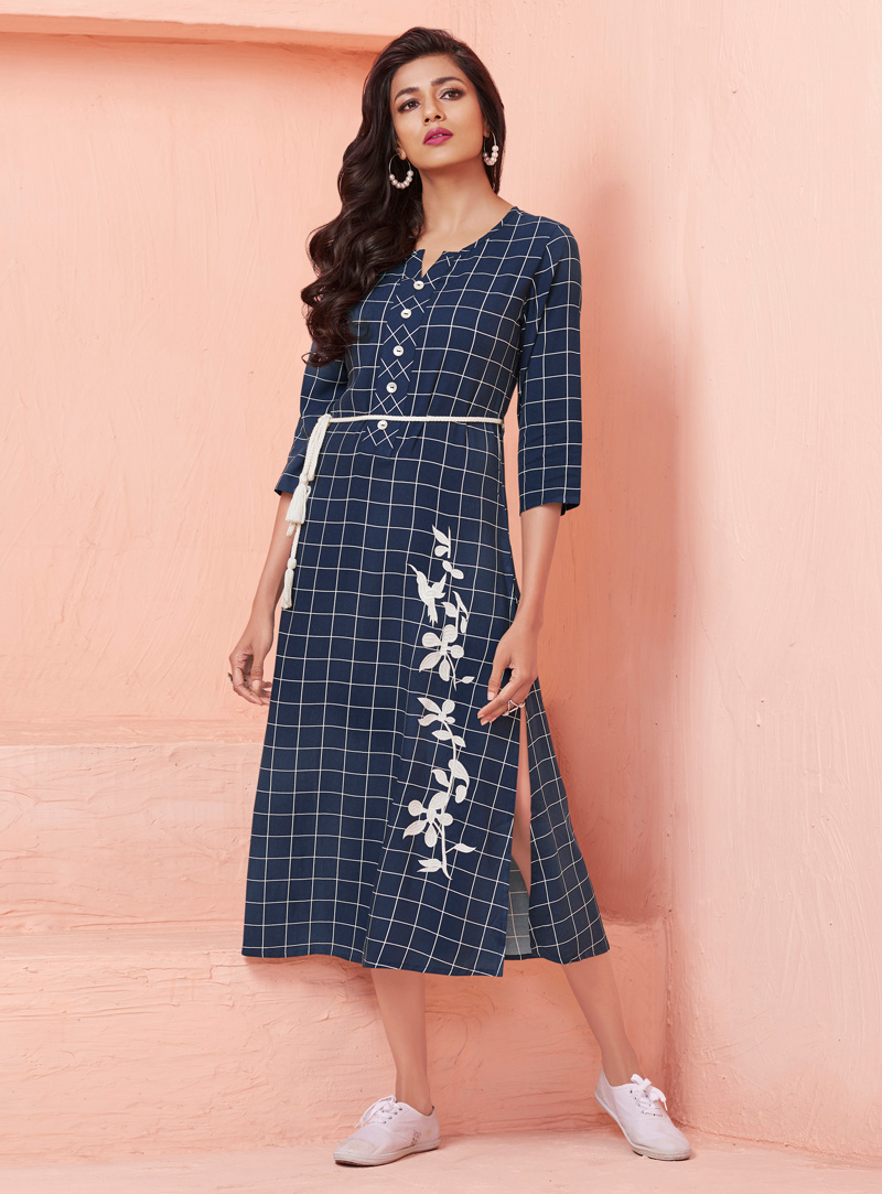 Navy Blue Rayon Readymade Tunic 142127
