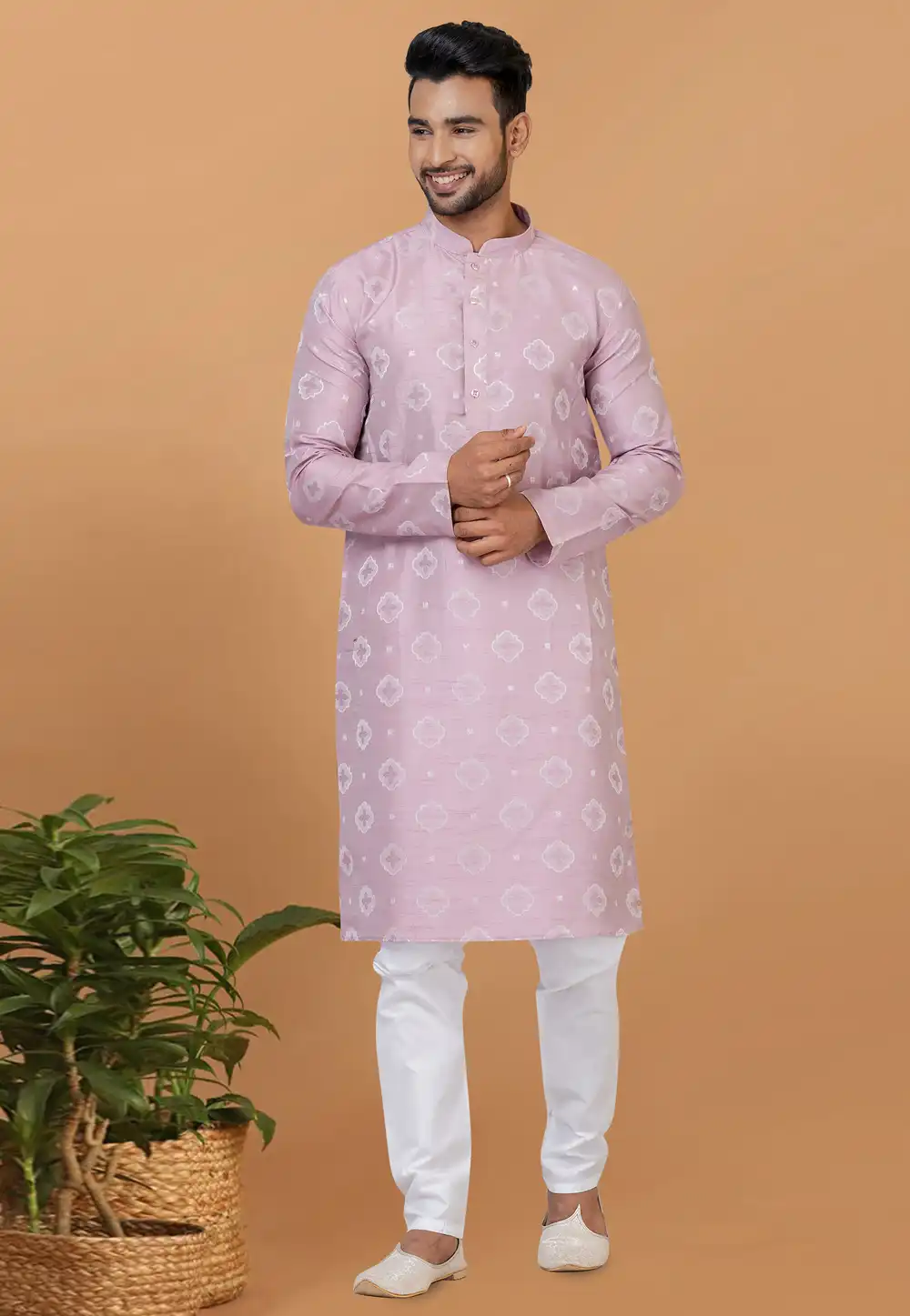 Lavender Silk Printed Kurta Pajama 275814
