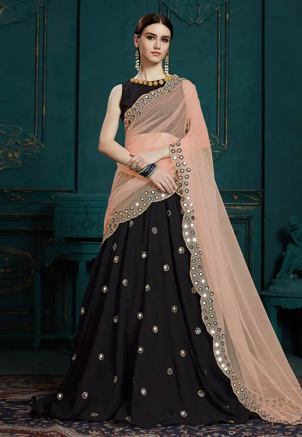 Black Georgette Circular Lehenga Choli 186602