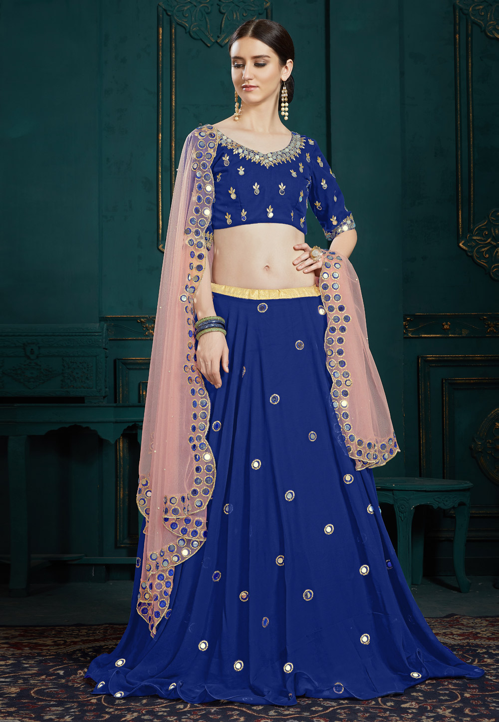 Blue Georgette Circular Lehenga Choli 186603