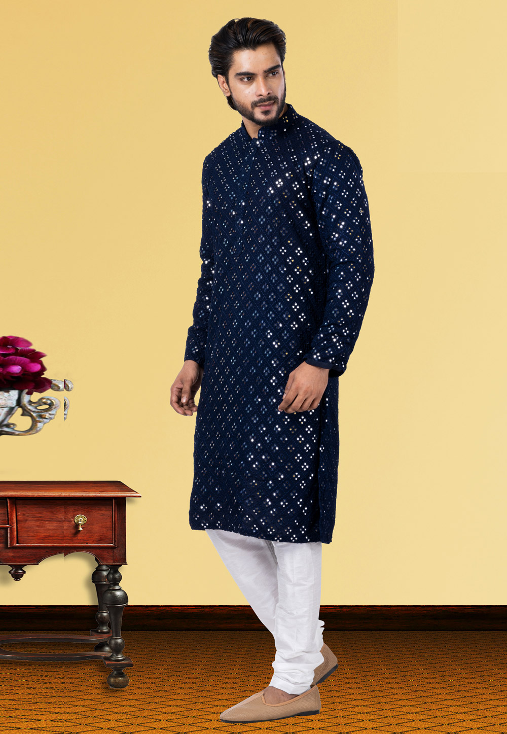 Navy Blue Georgette Kurta Pajama 249755