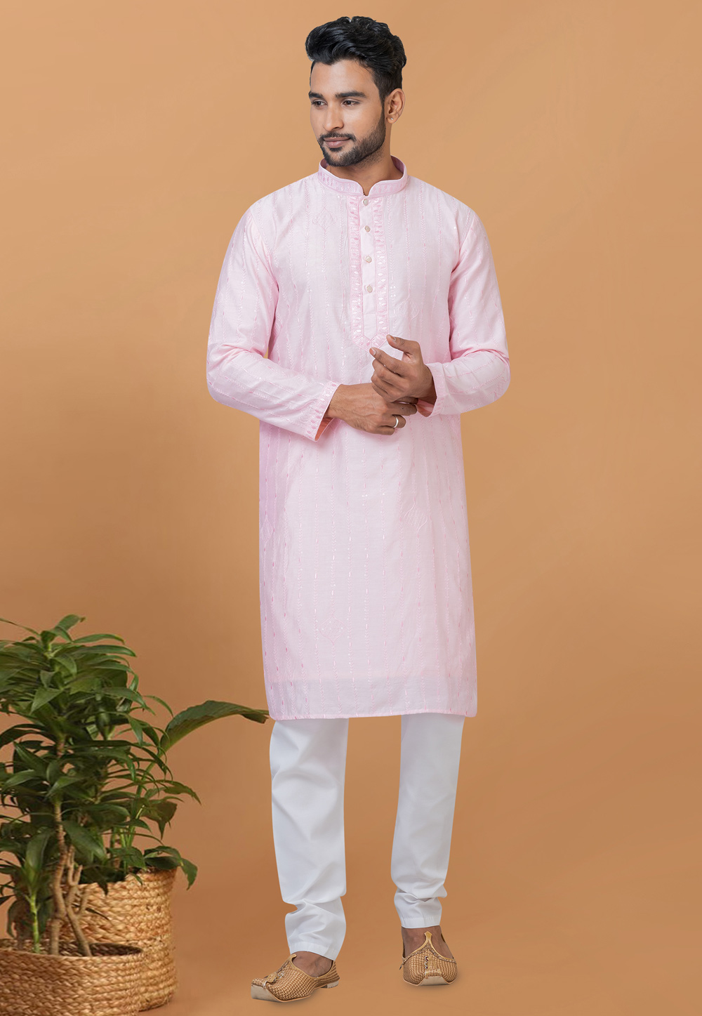 Light Pink Viscose Kurta Pajama 275829