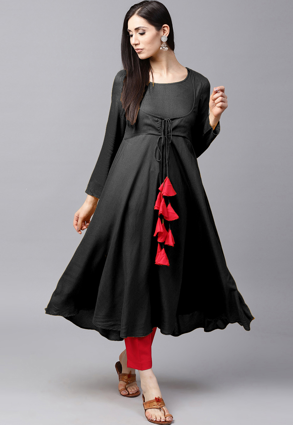 Black Rayon Readymade Kameez With Pant 204935