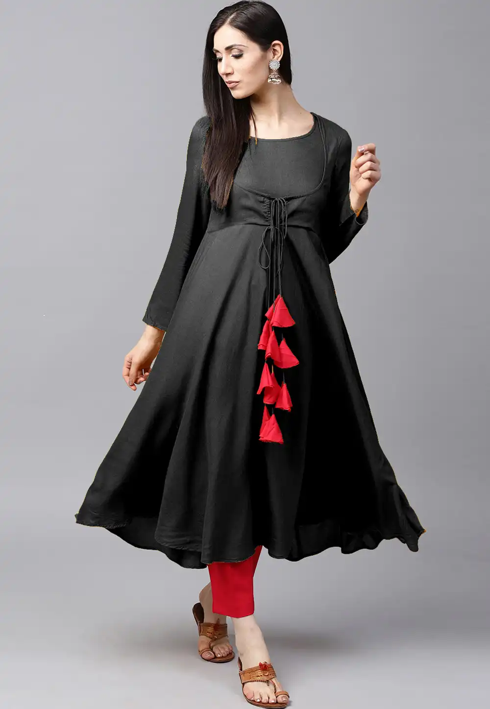 Black Rayon Readymade Kameez With Pant 204935